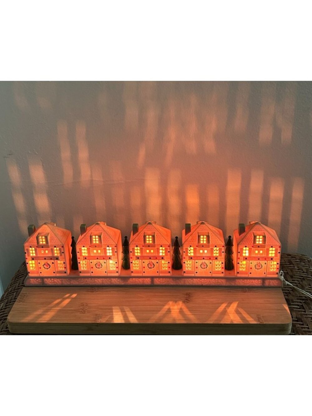 Vintage 80s Light up Row of Christmas Houses Decor Yuletide Concepts Holiday